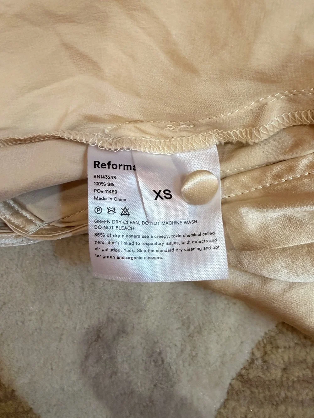 Reformation 100% SILK Cream High-Neck, Backless, Puff Sleeve Blouse